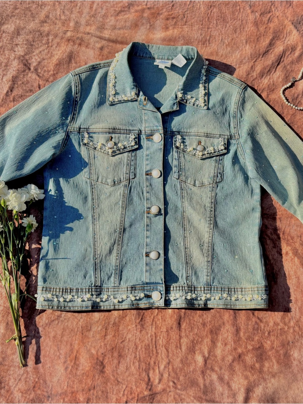 DG2 by Diane Gilman Light Blue Embellished Denim Jacket